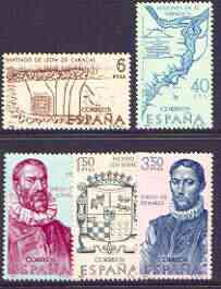 Spain 1968 Explorers & Colonisers of America (8th issue) perf set of 5 unmounted mint, SG 1947-51, stamps on explorers, stamps on settlers, stamps on americana, stamps on maps