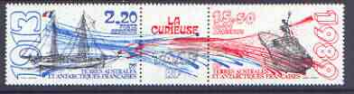 French Southern & Antarctic Territories 1989 Ships perf strip of 2 plus label unmounted mint, SG 250a, stamps on polar, stamps on ships, stamps on 