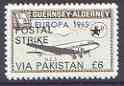 Guernsey - Alderney 1971 POSTAL STRIKE overprinted on DC-3 6d (from 1965 Europa Aircraft set) additionaly overprinted 'VIA PAKISTAN Â£6' unmounted mint, stamps on aviation, stamps on europa, stamps on strike, stamps on douglas, stamps on dc