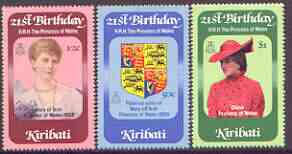 Kiribati 1982 21st birthday of Princess of Wales perf set of 3 unmounted mint, SG 183-85 (gutter pairs available - price x 2), stamps on royalty, stamps on diana, stamps on 