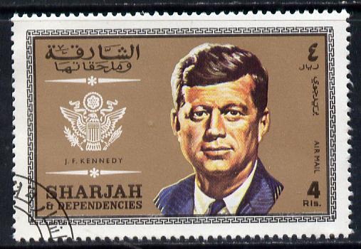 Sharjah 1969 J F Kennedy 4r from Prominent Persons set of 12, very fine cto used, Mi 536*, stamps on kennedy    personalities