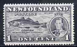 Newfoundland 1937 KG6 Coronation Codfish 1c (line perf 13.5 from 'long' KG6 Coronation set) unmounted mint, SG 257d*, stamps on fish, stamps on cod, stamps on , stamps on  kg6 , stamps on , stamps on coronation