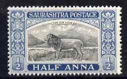 Soruth 1929 Gir Lion 0.5a unmounted mint, SG 50, stamps on cats, stamps on lions, stamps on  kg5 , stamps on 