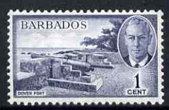 Barbados 1950 Dover Fort 1c from def set unmounted mint, SG 271, stamps on militaria, stamps on cannon, stamps on , stamps on  kg6 , stamps on , stamps on forts