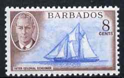 Barbados 1950 Frances W Smith (schooner) 8c from def set unmounted mint, SG 276, stamps on ships, stamps on  kg6 , stamps on 