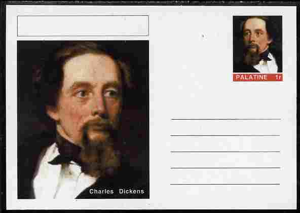 Palatine (Fantasy) Personalities - Charles Dickens postal stationery card unused and fine, stamps on personalities, stamps on dickens, stamps on literature