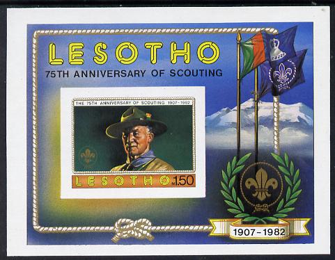Lesotho 1982 75th Anniversary of Scouting (Baden Powell) unmounted mint imperf m/sheet (SG MS 479), stamps on personalities, stamps on scouts, stamps on flags, stamps on knots
