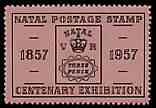 Cinderella - Natal 1957 Centenary Stamp Exhibition perf label showing 3d stamp of 1857, unmounted mint, stamps on stamp exhibitions, stamps on stamp centenary, stamps on stamp on stamp, stamps on , stamps on stamponstamp