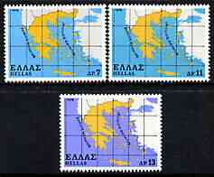 Greece 1978 The Greek State perf set of 3 unmounted mint, SG 1447-49, stamps on maps