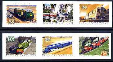 Australia 1993 Trains of Australia self-adhesive set of 6 unmounted mint, SG 1411-16, stamps on self adhesive, stamps on railways