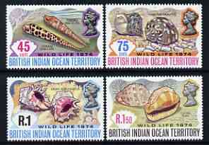 British Indian Ocean Territory 1974 Wildlife (2nd series) Shells perf set of 4 unmounted mint, SG 58-61*, stamps on marine life, stamps on shells