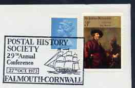 Postmark - Great Britain 1973 cover bearing illustrated cancellation for Postal History Soc (29th Conference, Falmouth), stamps on stamp exhibitions, stamps on ships