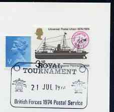 Postmark - Great Britain 1974 cover bearing illustrated cancellation for Royal Tournament (BFPS), stamps on militaria, stamps on rifles