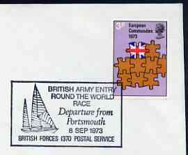 Postmark - Great Britain 1973 cover bearing illustrated cancellation for British Army Entry in Round the World Race (BFPS), stamps on yachts, stamps on militaria