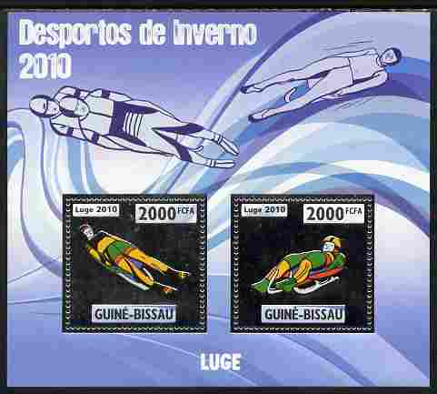 Guinea - Bissau 2010 Winter Olympic Sports - Luge perf sheetlet containing 2 values in silver unmounted mint, stamps on olympics, stamps on sport, stamps on luge