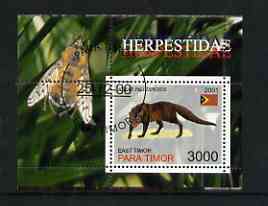 Timor (East) 2001 Mongoose (Bee in margin) perf m/sheet cto used, stamps on animals, stamps on mongoose, stamps on insects, stamps on bees