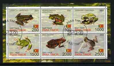 Timor (East) 2001 Croaks perf sheetlet containing set of 6 values cto used, stamps on animals, stamps on frogs, stamps on reptiles
