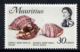 Mauritius 1969-73 Harp Shells 30c glazed paper (from def set) unmounted mint, SG 390a, stamps on marine life, stamps on shells