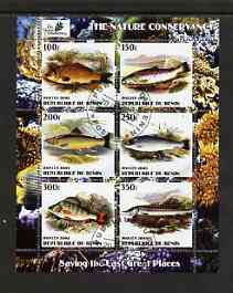 Benin 2003 The Nature Conservancy perf sheetlet containing set of 6 values (Fish) fine cto used, stamps on wildlife, stamps on environment, stamps on fish