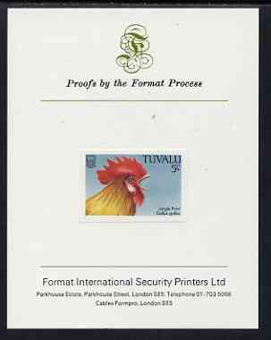 Tuvalu 1988 Red Junglefowl 5c imperf proof mounted on Format International proof card, stamps on birds, stamps on junglefowl