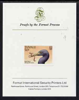 Tuvalu 1988 Eastern Reef Heron 50c imperf proof mounted on Format International proof card, stamps on birds, stamps on herons
