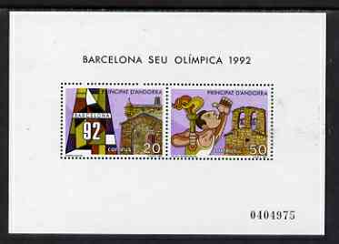 Andorra - Spanish 1987 Olympic Games Barcelona m/s unmounted mint SG MS 194, stamps on olympics