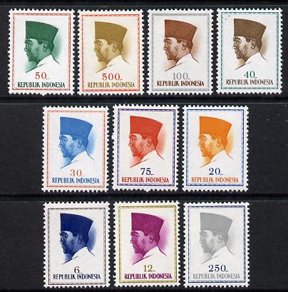 Indonesia 1965 Pres Sukarno Def set 6r to 500r - 10 values complete (SG 987-96) unmounted mint*, stamps on constitutions  , stamps on dictators.