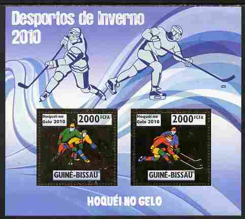 Guinea - Bissau 2010 Winter Olympic Sports - Ice Hockey perf sheetlet containing 2 values in gold unmounted mint, stamps on olympics, stamps on sport, stamps on ice hockey