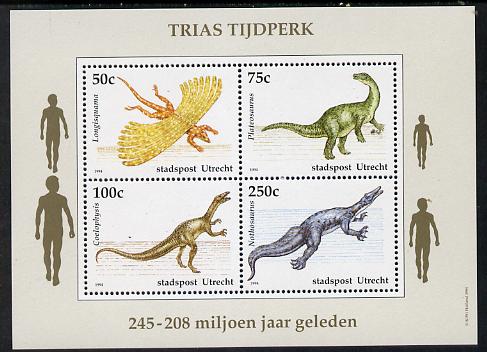 Netherlands - Utrecht (Local) 1994 Dinosaurs perf sheetlet of 4 values unmounted mint, stamps on , stamps on  stamps on animals  dinosaurs