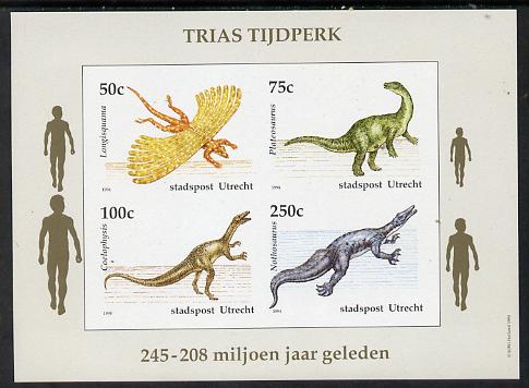 Netherlands - Utrecht (Local) 1994 Dinosaurs imperf sheetlet of 4 values unmounted mint, stamps on animals  dinosaurs