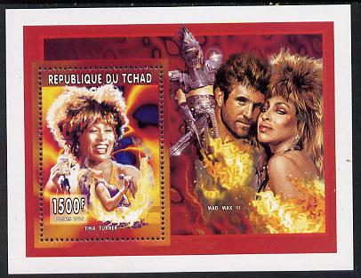 Chad 1996 Entertainers - Tina Turner perf m/sheet unmounted mint. Note this item is privately produced and is offered purely on its thematic appeal. , stamps on personalities, stamps on women, stamps on films, stamps on cinema, stamps on movies, stamps on music, stamps on pops, stamps on rock