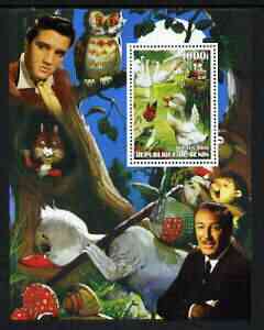 Benin 2003 Ugly Duck perf m/sheet with portraits of Elvis & Walt Disney, unmounted mint, stamps on films, stamps on cinema, stamps on personalities, stamps on entertainments, stamps on elvis, stamps on disney, stamps on ducks, stamps on owls