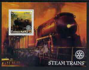 Eritrea 2002 Steam Locos #01 perf m/sheet with Rotary Logo unmounted mint, stamps on railways, stamps on rotary