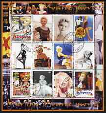Udmurtia Republic 2004 Marilyn Monroe perf sheetlet #1 containing set of 12 values fine cto used, stamps on films, stamps on cinema, stamps on women, stamps on marilyn monroe