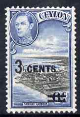 Ceylon 1941 KG6 Colombo Harbour 3c on 6c unmounted mint, SG 398*, stamps on harbours, stamps on  kg6 , stamps on 