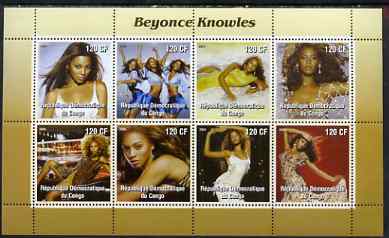 Congo 2004 Beyonce Knowles perf sheetlet containing 8 values, unmounted mint, stamps on personalities, stamps on entertainments, stamps on music, stamps on women, stamps on pops