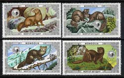 Mongolia 1986 Mink perf set of 4 unmounted mint, SG 1743-46, stamps on animals, stamps on mink