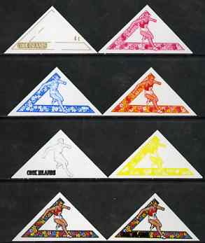 Cook Islands 1969 Hurdles 4c (from Third South Pacific Games Triangular set) the set of 8 imperf progressive proofs comprising the 5 individual colours plus 2, 3 and 4-colour composites, as SG 300 unmounted mint, stamps on sport, stamps on triangulars, stamps on hurdles