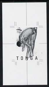 Tonga 1992 Diving 57s (from Barcelona Olympic Games set) B&W photographic proof, scarce thus, as SG 1178, stamps on diving, stamps on olympics