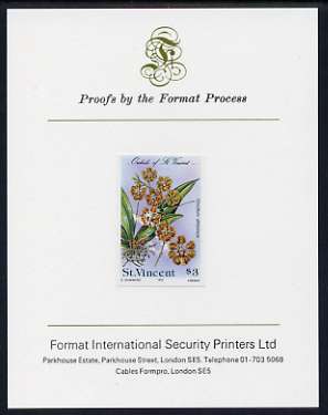 St Vincent 1985 Orchids $3 imperf proof mounted on Format International proof card, stamps on flowers, stamps on orchids