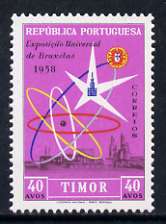 Portuguese Timor 1958 40a Brussels International Exhibition unmounted mint, SG 353, stamps on exhibitions, stamps on atomics