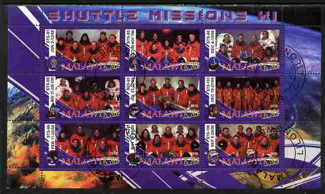 Malawi 2010 Space Shuttle Missions #11 perf sheetlet containing 9 values fine cto used, stamps on space, stamps on shuttle