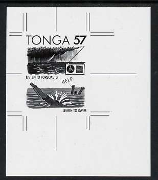 Tonga 1991 Accident Prevention 57s (Safety at Sea with English inscription) B&W photographic Proof, as SG 1125, stamps on accident, stamps on environment, stamps on swimming, stamps on sailing