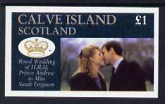 Calve Island 1986 Royal Wedding imperf souvenir sheet (Â£1 value) unmounted mint, stamps on royalty, stamps on andrew & fergie