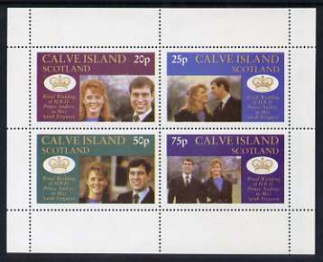 Calve Island 1986 Royal Wedding perf sheetlet of 4, unmounted mint, stamps on royalty, stamps on andrew & fergie