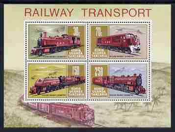 Kenya, Uganda & Tanganyika 1971 Railway Transport perf m/sheet unmounted mint, SG MS 296, stamps on railways