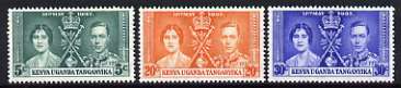 Kenya, Uganda & Tanganyika 1937 KG6 Coronation perf set of 3 unmounted mint, SG 128-30, stamps on royalty, stamps on , stamps on  kg6 , stamps on , stamps on coronation