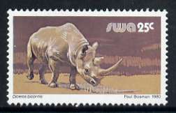 South West Africa 1980-89 Black Rhino 25c (chalky paper) from Wildlife Def set unmounted mint, SG 361a, stamps on animals, stamps on rhinos