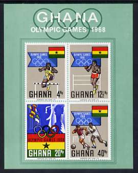 Ghana 1969 Mexico Olympic Games imperf m/sheet unmounted mint, SG MS 525, stamps on olympics, stamps on hurdles, stamps on boxing, stamps on football, stamps on flags, stamps on sport