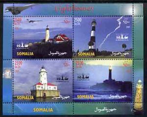 Somalia 2004 Lighthouses perf sheetlet containing 4 values unmounted mint, stamps on lighthouses, stamps on concorde